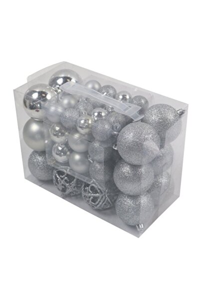 ANTBRO Set de 50 globuri de Crăciun argintii Antbro® cu finisaje mate, lucioase, sclipitoare, perforate, din plastic