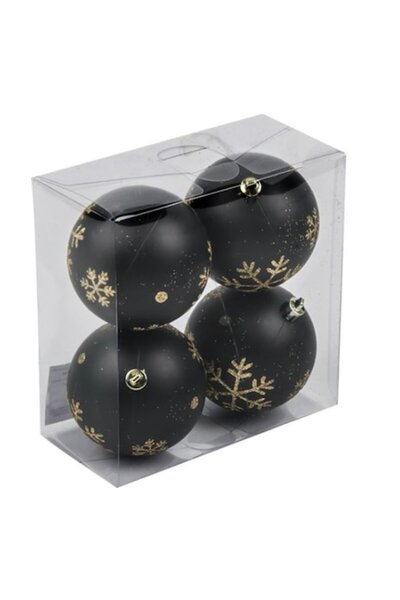 Christmas Σετ 4 στολιδιών δέντρου, μαύρο/χρυσό, 8 εκ.
