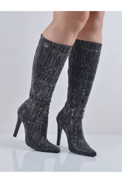 Şanslı Ayakkabıcılık Black Stone Thin Heeled Long Boots