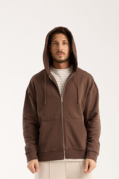 Store 100% Cotton Men's Oversized Zippered Hooded Sweatshirt |   Loose Cut Hoodie