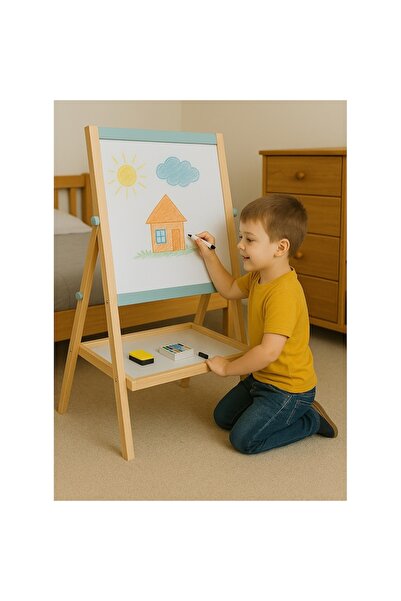 ideal STORE Tablă educațională din lemn idealSTORE 2 în 1 (magnetică și cretă), cu accesorii, 63x39x38 cm, culoare pastel b