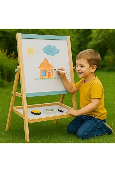 ideal STORE Tablă educațională din lemn idealSTORE 2 în 1 (magnetică și cretă), cu accesorii, 63x39x38 cm, culoare pastel b