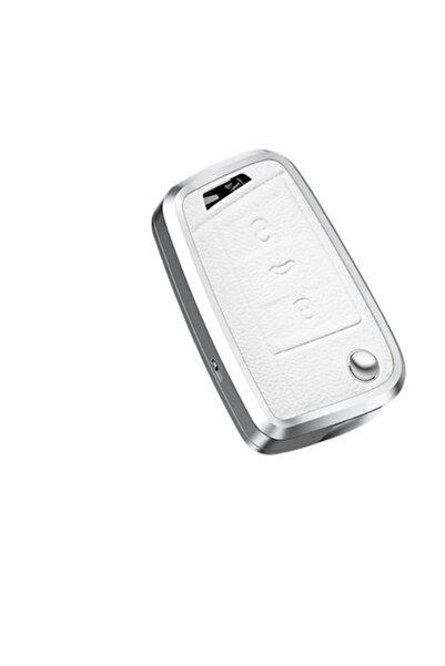 OEM Aluminum key cover with white leather for VW Golf 7, Tiguan, Seat, Skoda models