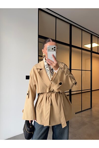 BB Bensu Buyruk OVERSİZE ARA BOY BEJ RENGİ TRENÇKOT