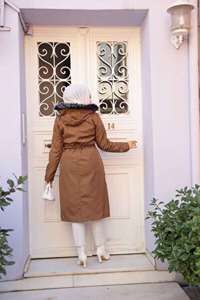 N.S NEVA STYLE Γούνινο με κουκούλα Ταν Τεσεττουρ Παρκά 60650ΤΒ