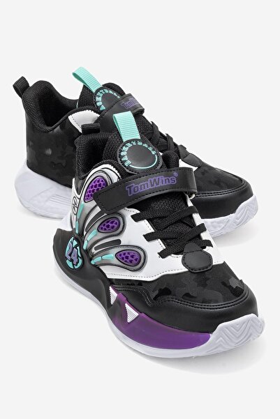 CCWAY AYAKKABI 3 Striped Velcro Children's Sports Shoes 30-35 Black Green Orange