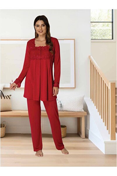 Lohusa Homewear Women's Fuchsia Lace Detailed Special Design Maternity Pajama Set