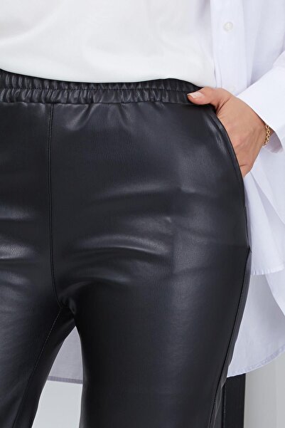 hafsamina Leather Skinny Trousers with Pockets Black Hm2021