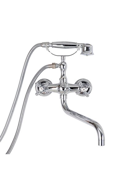 Trendy's Μπαταρία μπανιέρας TRENDY'S, μακρύ στόμιο, επιτοίχια, γυαλιστερό χρώμιο