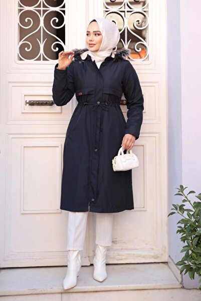N.S NEVA STYLE Γούνινο με κουκούλα Navy Blue Hijab Parka 60650L