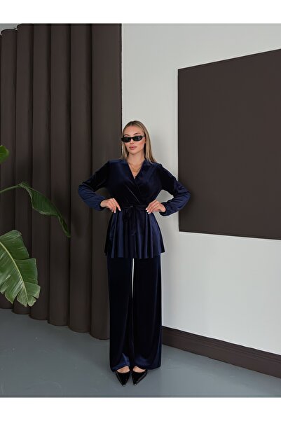 verabelle Оксамитова тканина з підплічниками та поясом, деталізований елегантний костюм-краватка