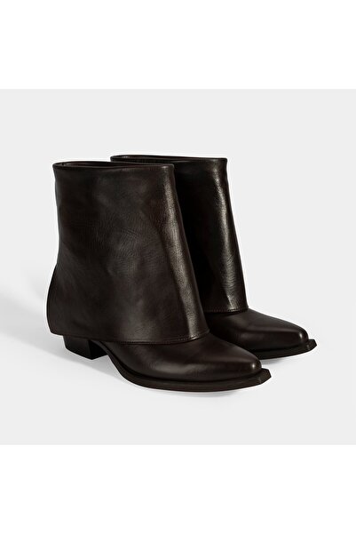 Desa Kadın Kahve Katlama Detaylı Topuklu Deri Bot