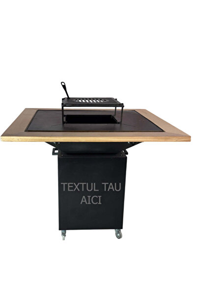 buz Customizable Fire Pit Garden Grill 75x75 cm 10mm Steel with Wooden Top