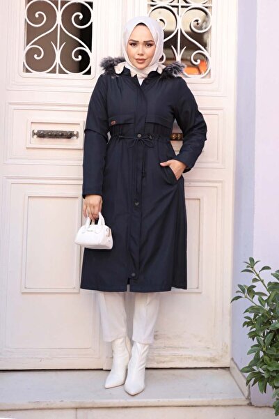 N.S NEVA STYLE Γούνινο με κουκούλα Navy Blue Hijab Parka 60650L
