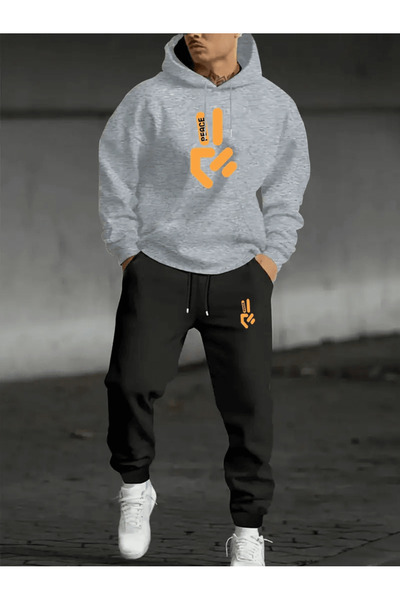 LAVİTTA Victory Sign Graphic Sportswear Men's Hoodie Set