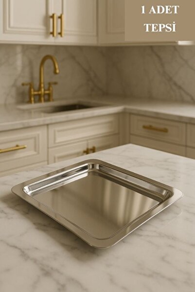 isra kristal Paslanmaz Çelik Kare Gümüş Kahve Sunum ve Servis Tepsisi – Lüks Dekoratif Mutfak Tepsisi
