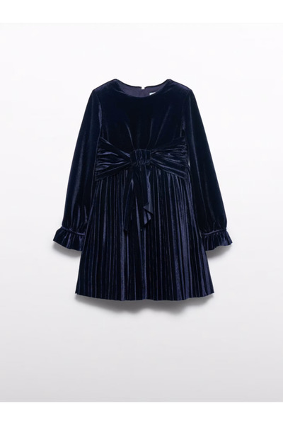 Abel & Lula Abel Lula Girls' Pleated Velvet Dress - Navy Blue
