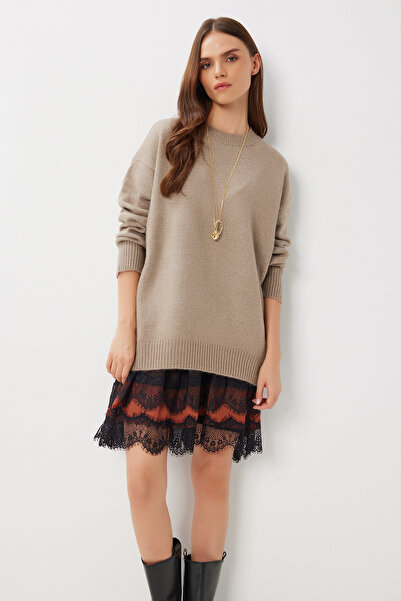 Lovelyİstanbul Oversize Yün Karışımlı Kazak LCI0040 VİZON