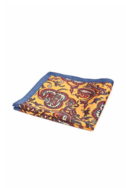 6AM Ceremony Batistă de buzunar galbenă cu imprimeu paisley multicolor și bordură albastră