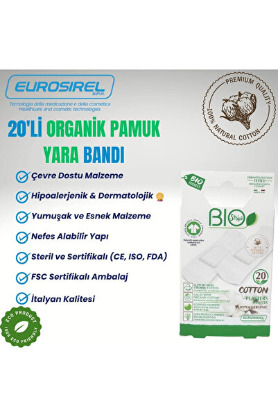 20’li Bio Organic Yara Bandı | %100 Organik Pamuk | Hipoalerjenik & Dermatolojik Testli