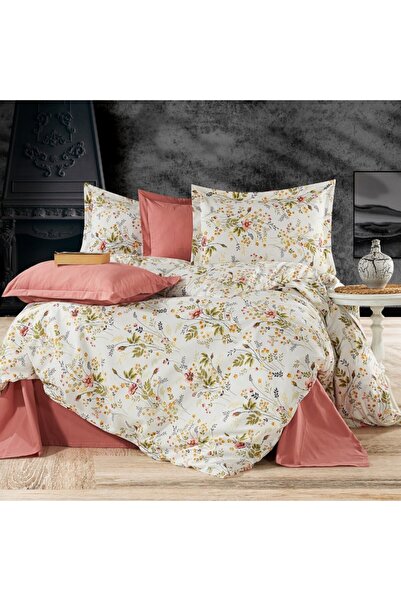 Pucioasa Ranforce double bed linen 4 pieces salmon flowers