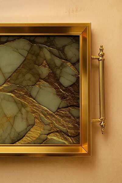 Süper Home Elegant Gold Premium Green Tray 1 Piece