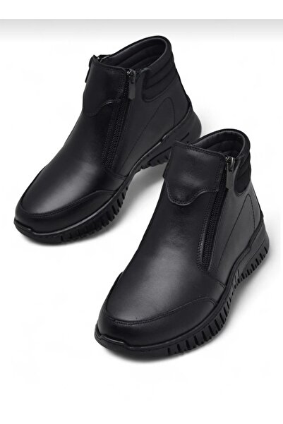 Özkan Ayakkabı SİYAH TAM ORTOPEDİK HAKİKİ DERİ İKİ TARAFI FERMUARLI KIŞLIK KADIN ANNE BOT