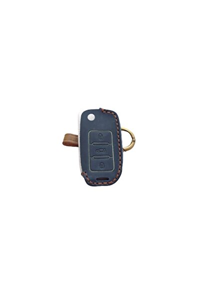 OEM Premium blue leather 'horse' case for folding-type VW/Skoda/Seat car key