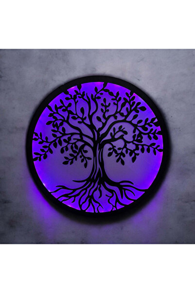 buz Decorațiune murală metalică, model Copacul Vieții, LED, 50 x 50 cm