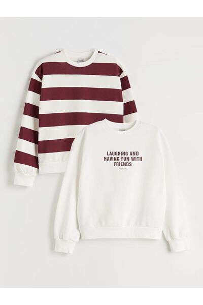 LC Waikiki Bisiklet Yaka Kız Çocuk Kalın Sweatshirt 2'li