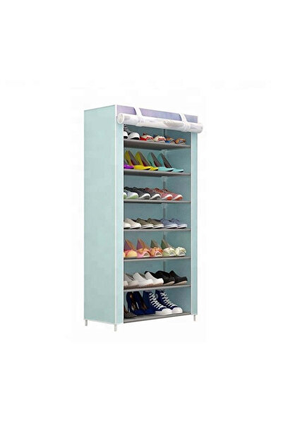 buz Modern shoe cabinet (holds 21 pairs) – 7 shelves, steel frame, blue textile with boat design