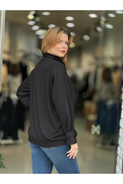 EtkiModa Women's Black Buckle Detailed Modal Jacket with Pockets