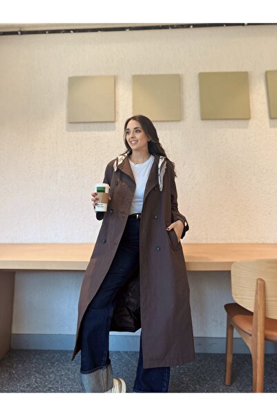 Starmount Butik Kahve Fularlı Premium Trençkot