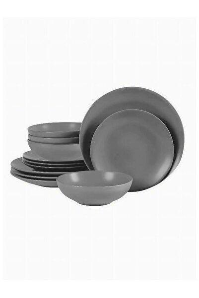 Feelings 12-Piece Stoneware Dinner Set Plates, Dishes, Bowls Serves 4 Grey