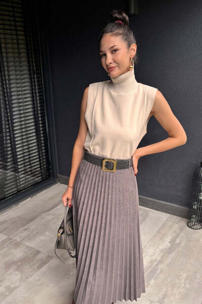 FABB Fusta gri plisată din nubuc