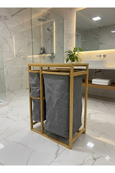 Yıldıray Metal Raflı Bambu Kirli Sepeti