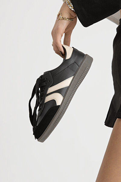 Tonny Black Women's Black Beige Thermo Sole Lace-Up Sneakers