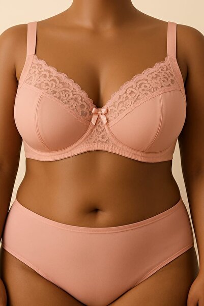 enmodaiçgiyim Powder Plus Size C Cup Underwire Lace Push up Bra – Full Cup, High Support, Wide Strap