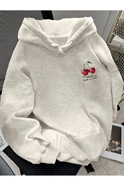 Flaubert -Kadın baskılı cherry sweatshırt 3iplik kaliteli kumaş oversize kesim