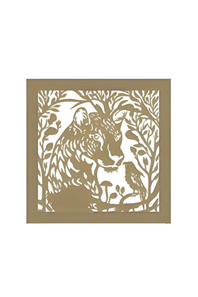 buz Decorațiune murală metalică, model Tigru, 50 x 50 cm, auriu