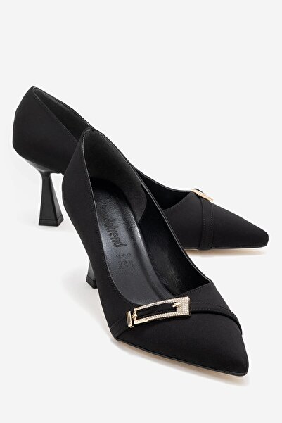 CCWAY AYAKKABI حذاء نسائي بكعب عالٍ ومشبك أمامي طويل أسود ZRA