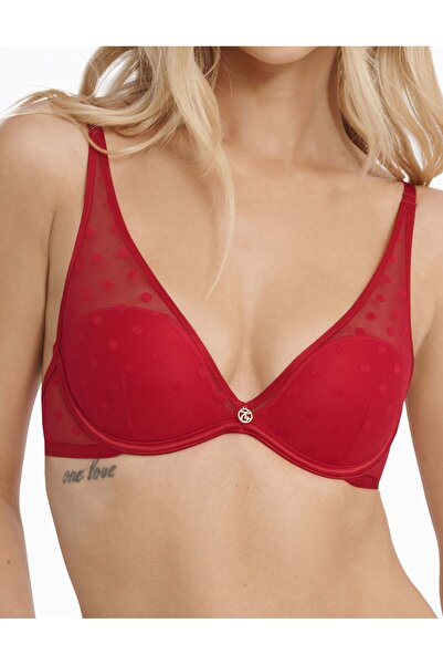 ESOTIQ Push-Up Bra Underwired Triangle Design Plunging with Polka Dot Mesh Sexy & Comfortable | Izzie