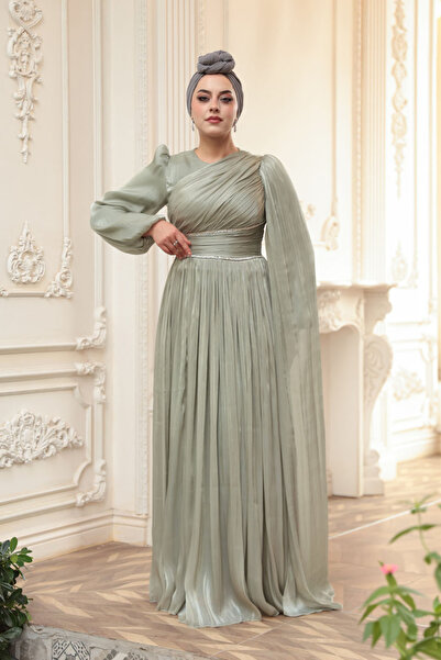 N.S NEVA STYLE - Βραδινό φόρεμα με λεπτομέρεια καμπανέτας και μενταγιόν 53021MINT