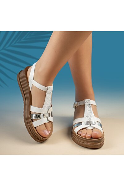 Modlet.ro Women's white platform sandals with strap MOD13680