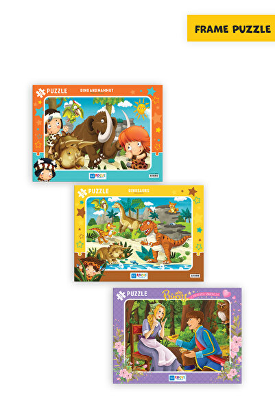 Blue Focus 3 ADET 72 PARÇA ÇOCUK PUZZLE DİNO VE MAMUT VE DİNOZORLAR VE PRINCE...