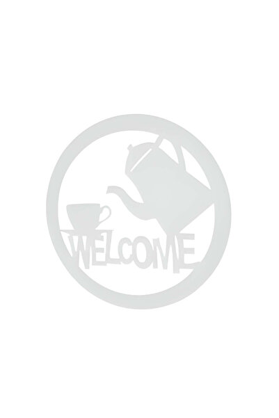 buz Decorațiune murală metalică, model „Bun venit”, 50 x 50 cm, alb