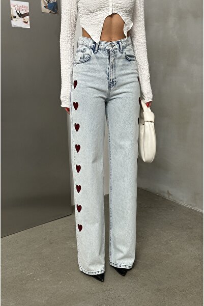 Lila Moda Жіночі джинси з високою талією, широкими штанинами та деталями у вигляді сердечок