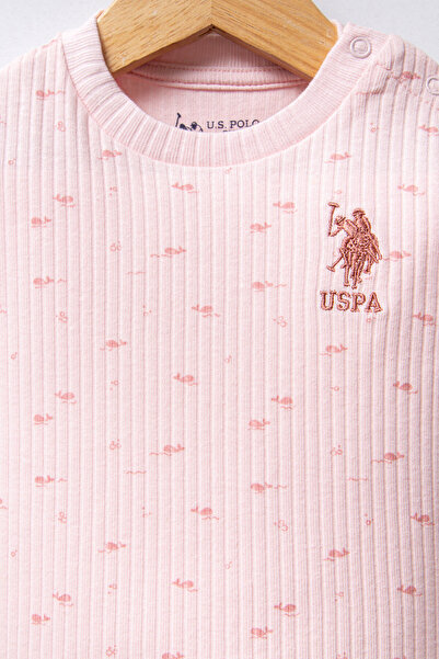 U.S. Polo Assn. Kız Bebek Pembe Fitilli %100 Pamuk Pijama Takımı 50322901-VR042