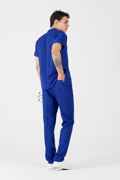 Owlet Medikal ελαστικό ύφασμα μπλε κοβαλτίου Scrubs με λεπτομέρεια με φερμουάρ