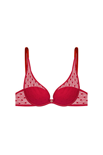 ESOTIQ Push-Up Bra Underwired Triangle Design Plunging with Polka Dot Mesh Sexy & Comfortable | Izzie